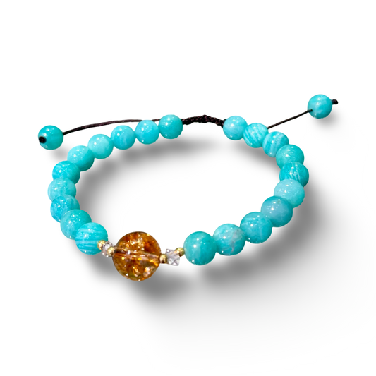 Amazonite Adjustable String Bracelet with Quartz – 8mm Beads