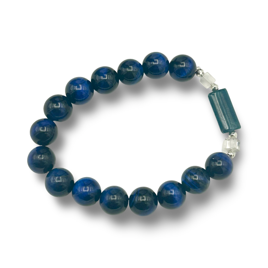 Blue Tiger’s Eye, Blue Apatite & Quartz Elastic Bracelet – 10mm