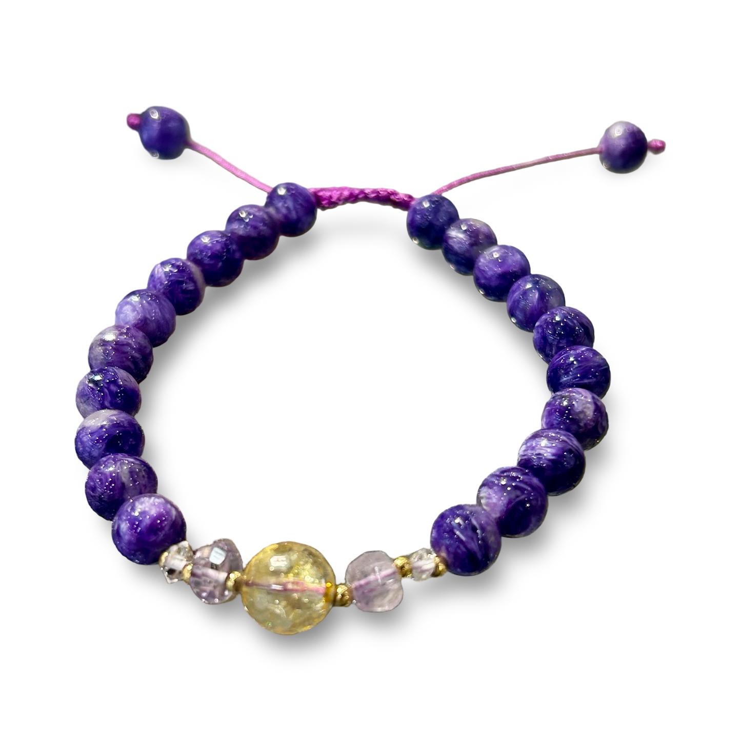 Charoite & Citrine Adjustable String Bracelet – 8mm Beads