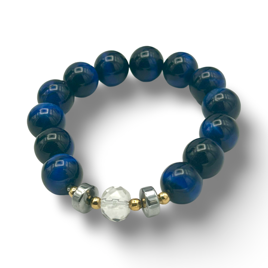 Blue Tiger’s Eye & Quartz Elastic Bracelet – 12mm