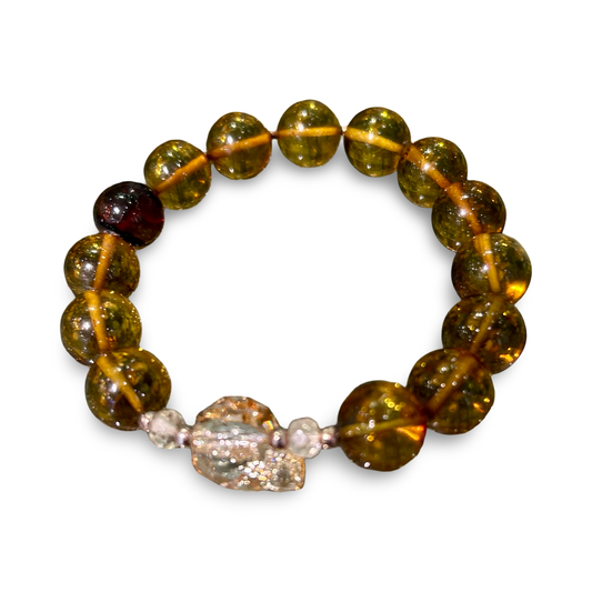 Amber Elastic Bracelet with Swarovski Skull – 12mm Beads