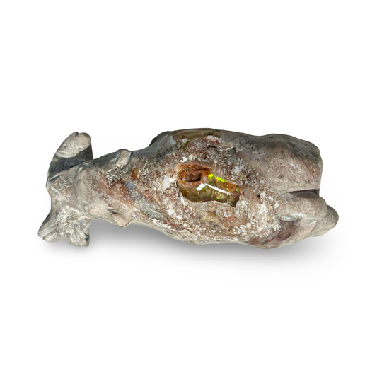 Fire Opal Bear Figurine with Fish – 22g, 2” x 1.5”