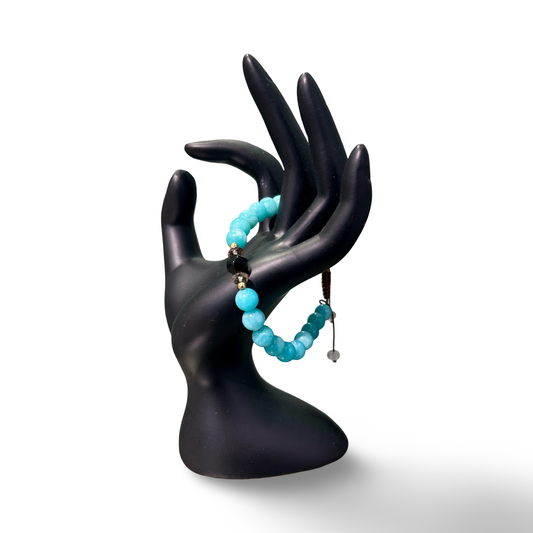 Amazonite, Smoky Quartz & Black Tourmaline Adjustable Bracelet – 8mm Beads