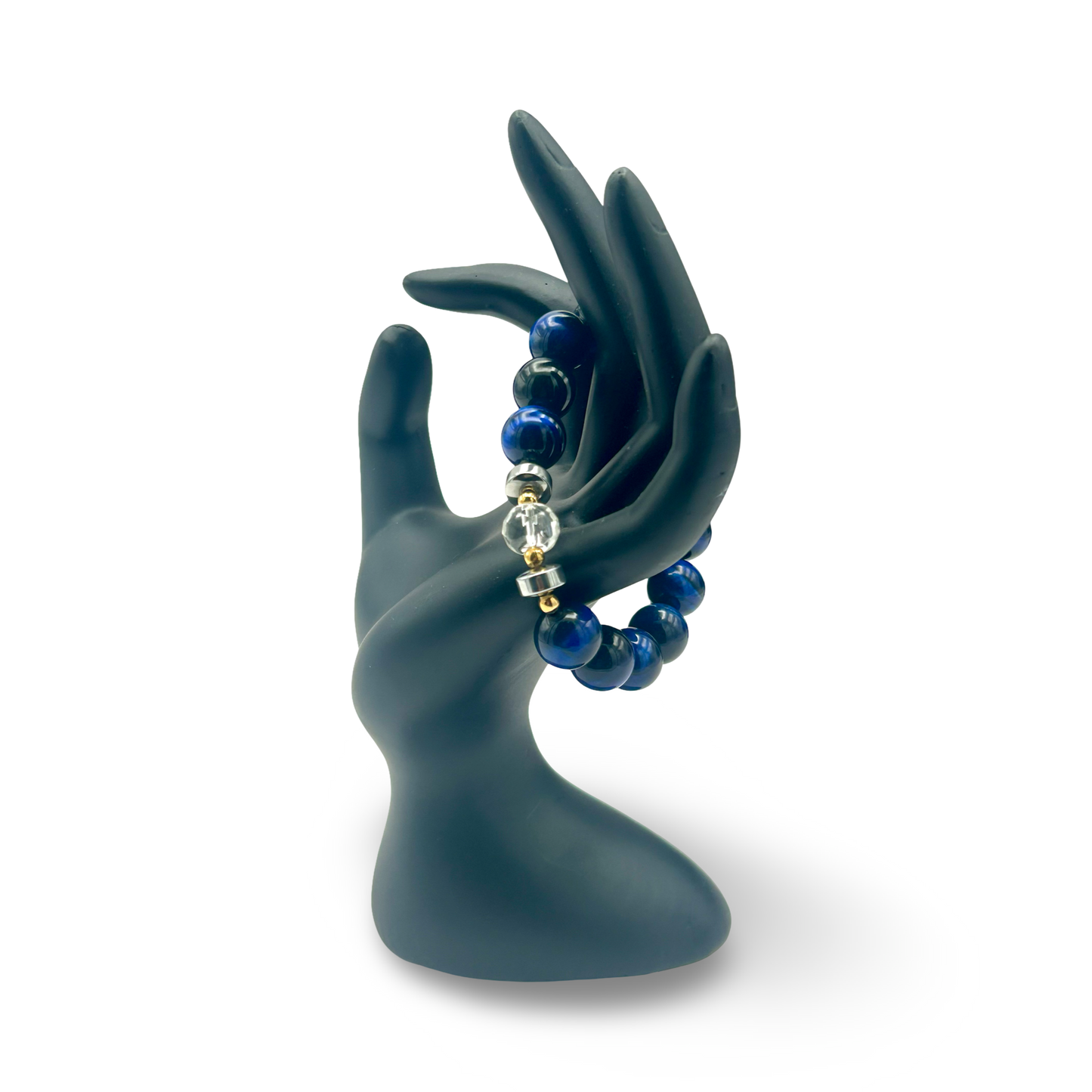 Blue Tiger’s Eye & Quartz Elastic Bracelet – 12mm