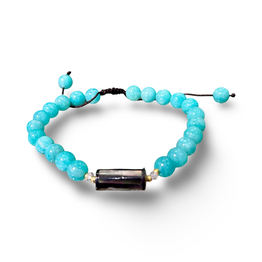 Amazonite & Abalone Shell Adjustable Bracelet – 8mm Beads