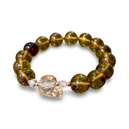 Amber Elastic Bracelet with Swarovski Skull – 12mm Beads