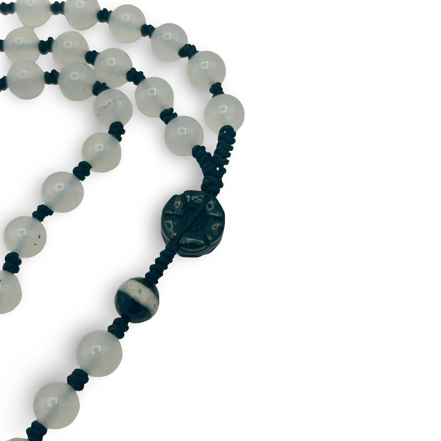 White Howlite & Black Obsidian Rosary – 8mm Beads, 18”