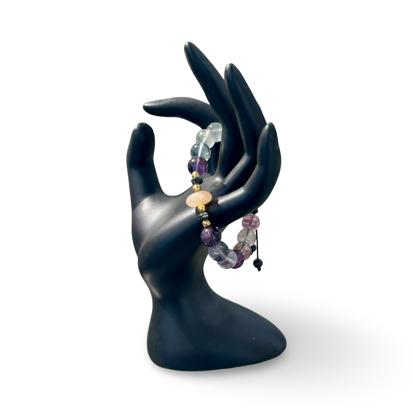 Rainbow Fluorite & Agate Adjustable String Bracelet – 10mm Beads