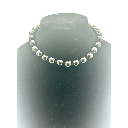 Black Tourmaline Necklace 14mm Beads with Sterling Silver | 18 Inches | Handmade Protection Jewelry