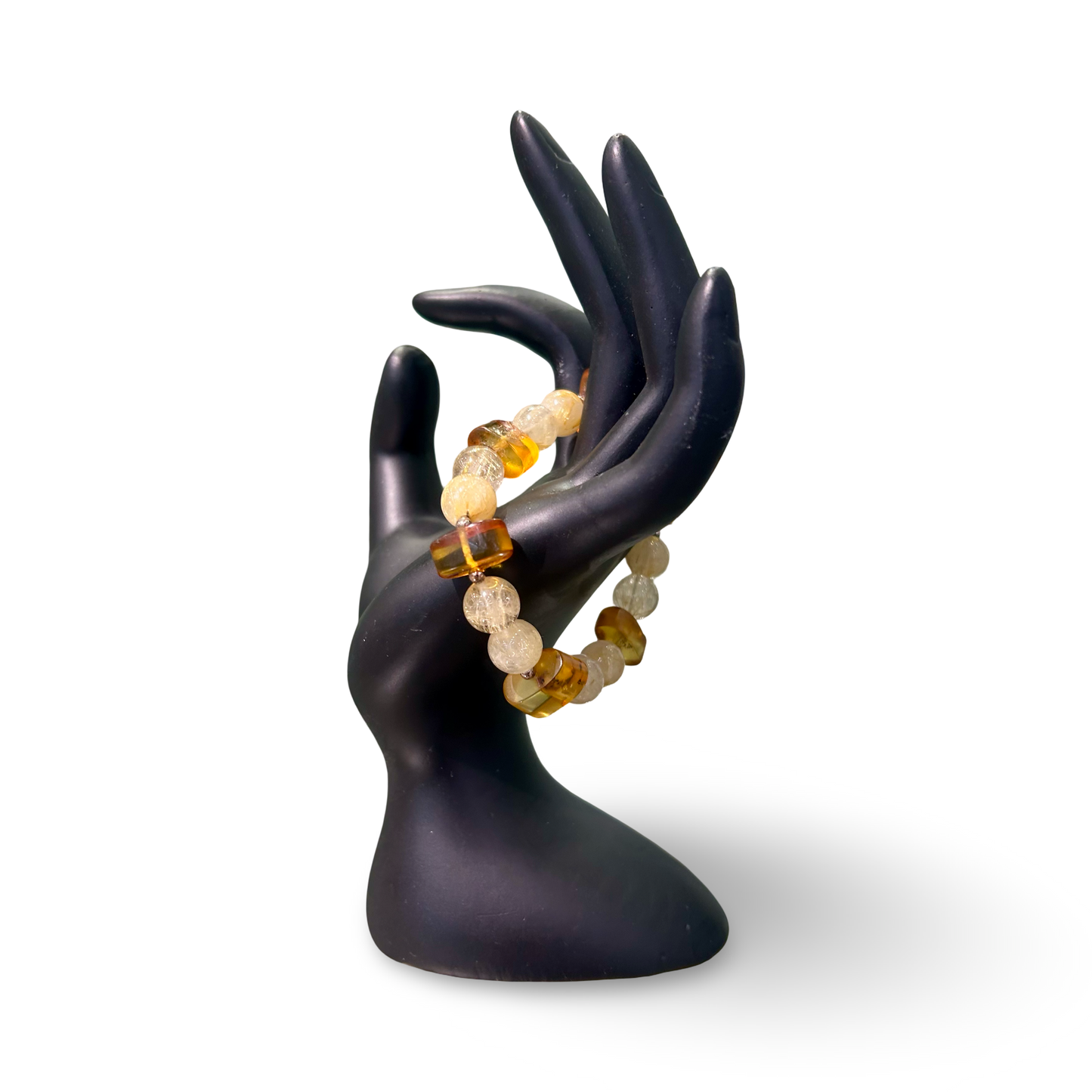 Amber & Golden Rutilated Quartz Elastic Bracelet – 10mm