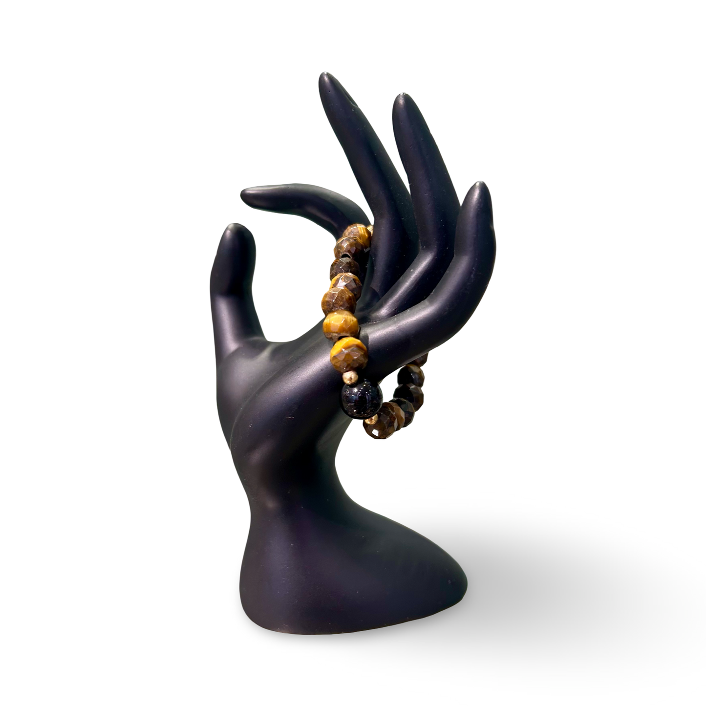 Faceted Tiger’s Eye & Black Onyx Agate Bracelet –10 mm beads | Elastic/stretch