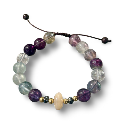 Rainbow Fluorite & Agate Adjustable String Bracelet – 10mm Beads