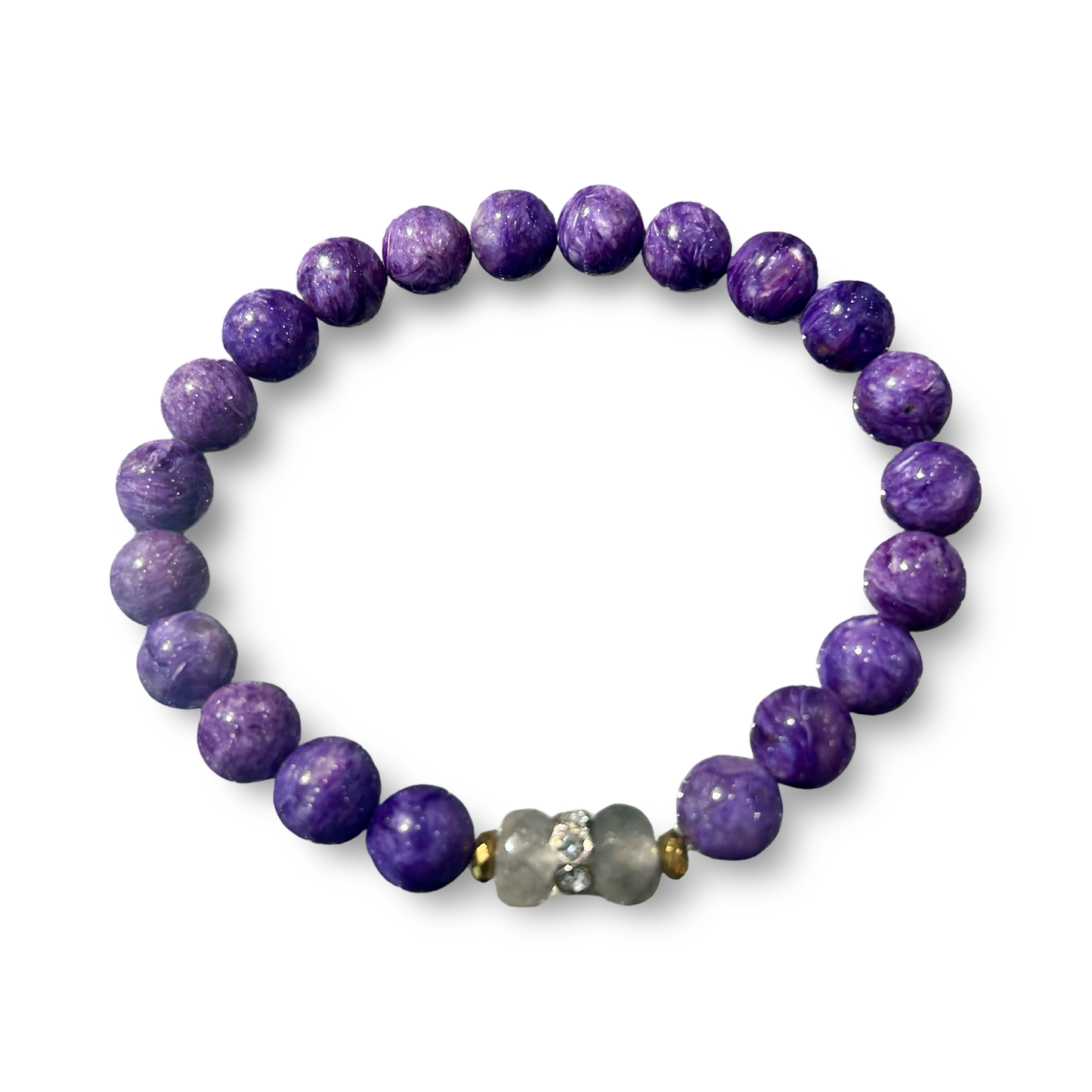 Charoite & Clear Quartz Elastic Bracelet – 8mm Beads
