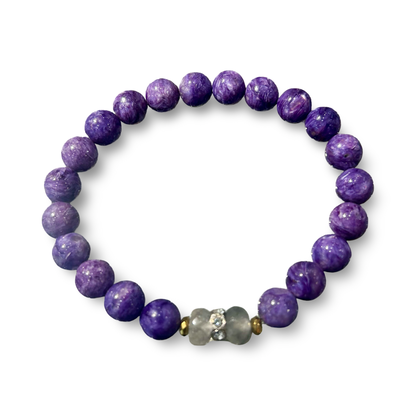 Charoite & Clear Quartz Elastic Bracelet – 8mm Beads