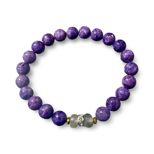Charoite & Clear Quartz Elastic Bracelet – 8mm Beads