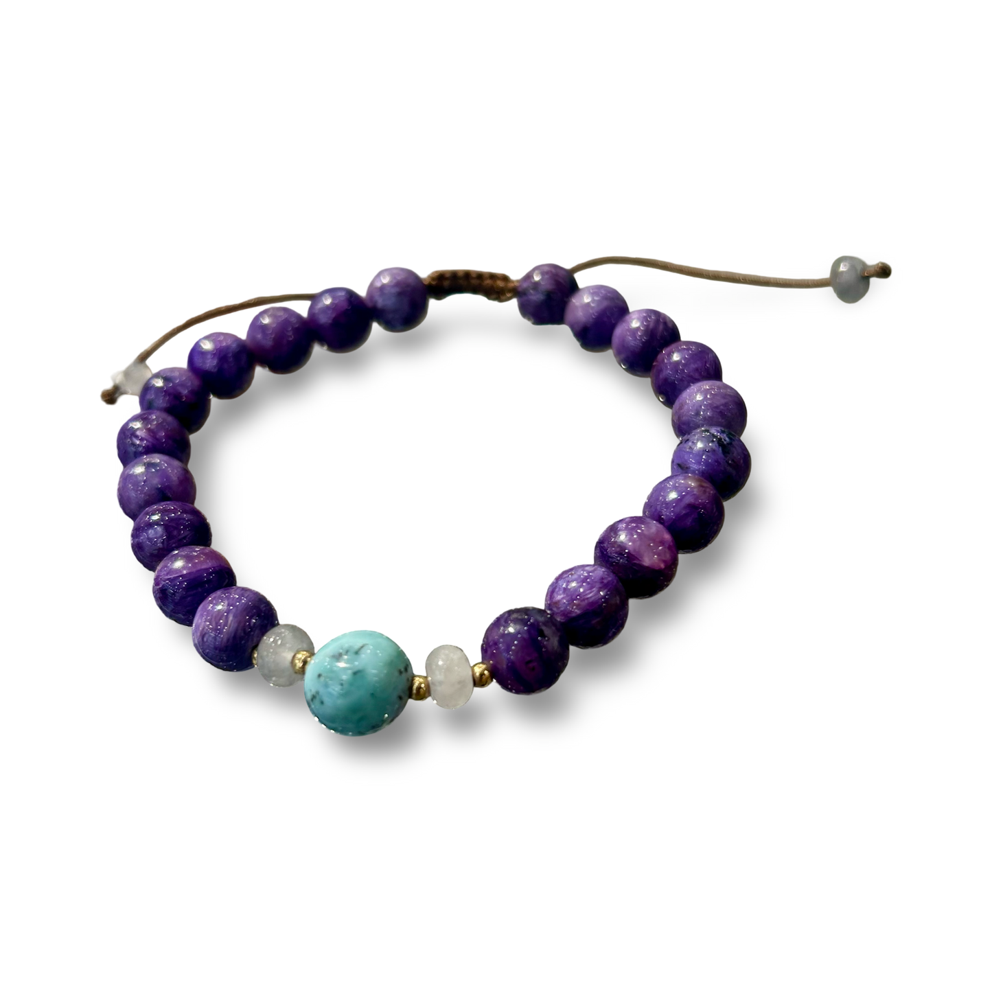 Charoite & Larimar Adjustable String Bracelet – 8mm Beads