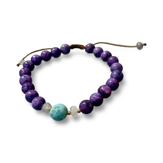 Charoite & Larimar Adjustable String Bracelet – 8mm Beads
