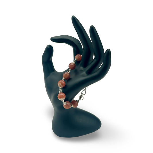 Rhodochrosite Silver Wire Bracelet | 10mm Beads | Adjustable for Medium–Large Wrist | Handmade