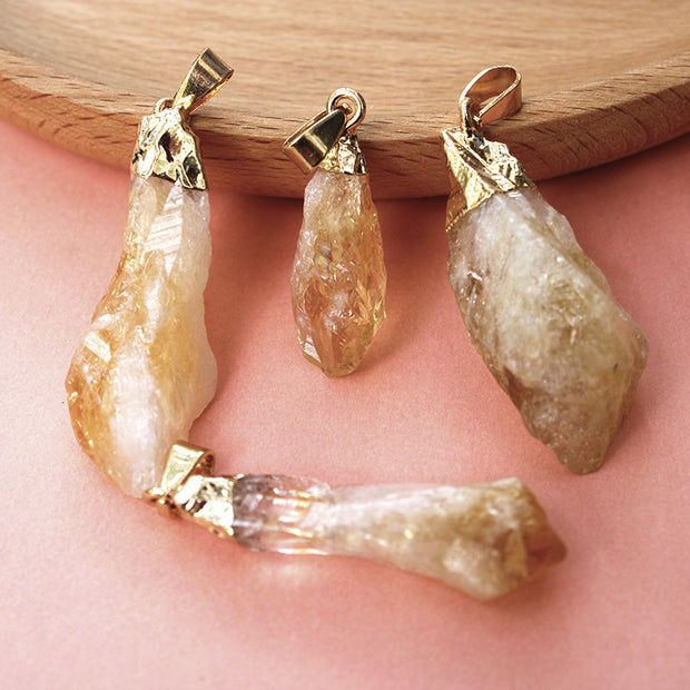 Irregular Natural Brazil Citrine Silver Edge Gold Plated Head Natural Raw Gemstone Necklace Pendant