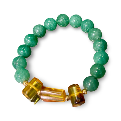 Green Aventurine & Colombian Amber Elastic Bracelet – 10mm