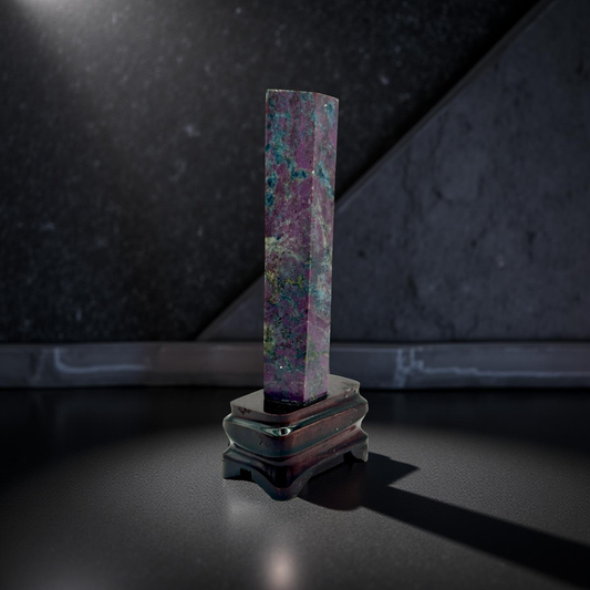 Ruby Zoisite Tower on Stand – 279g | 6” x 2” | Natural Gemstone Crystal from Tanzania