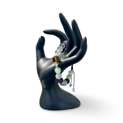 Rainbow Fluorite & Zirconia Adjustable String Bracelet – 8mm Beads