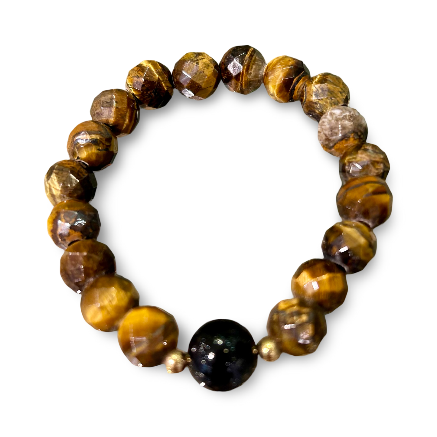 Faceted Tiger’s Eye & Black Onyx Agate Bracelet –10 mm beads | Elastic/stretch