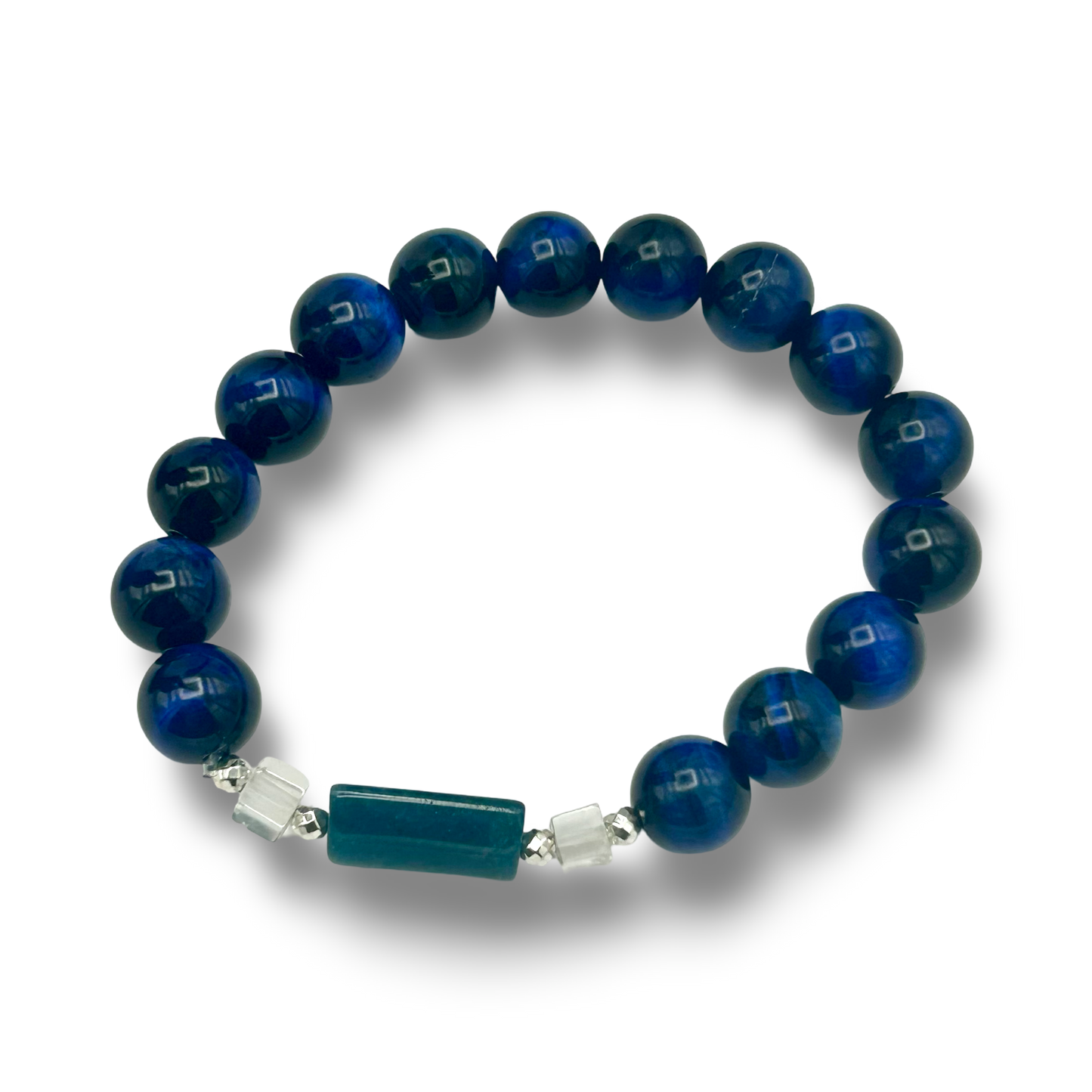 Blue Tiger’s Eye, Blue Apatite & Quartz Elastic Bracelet – 10mm
