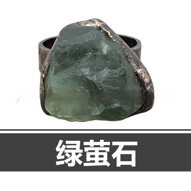 Retro Natural Raw Gemstone Unshaped Open Ring