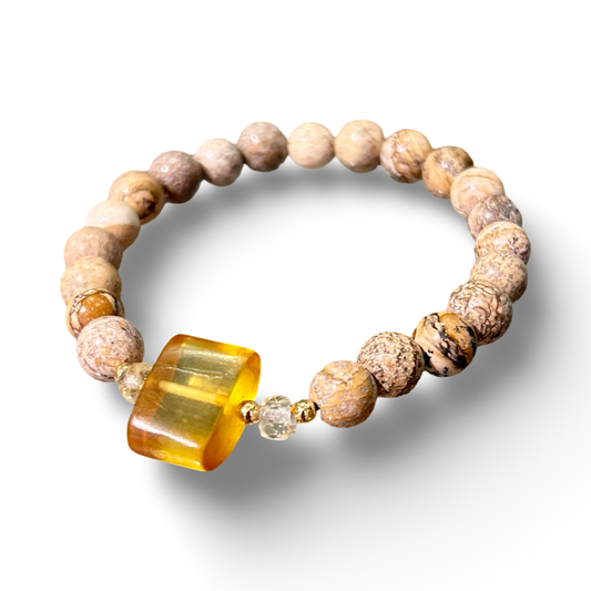 Amber & Picture Jasper Bracelet – 8mm –
