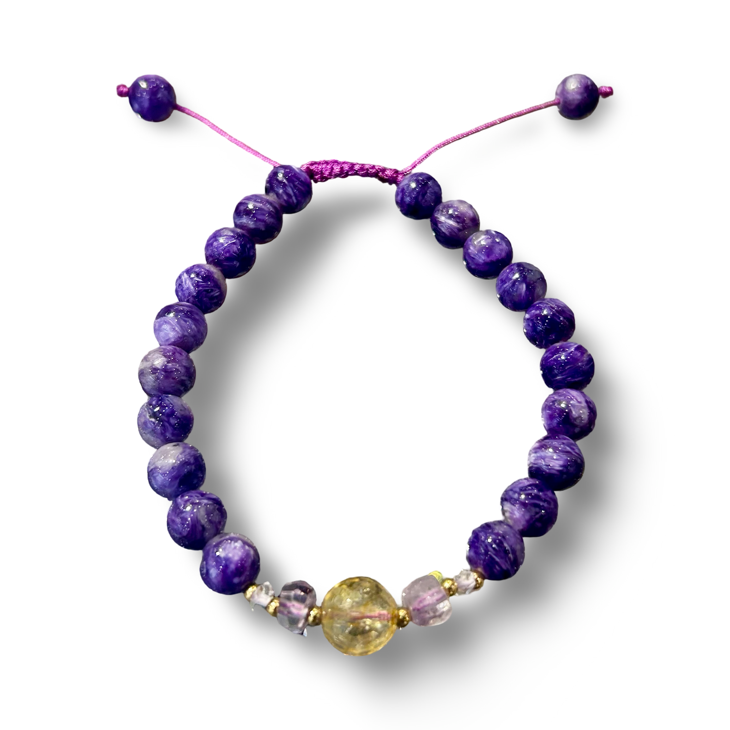 Charoite & Citrine Adjustable String Bracelet – 8mm Beads