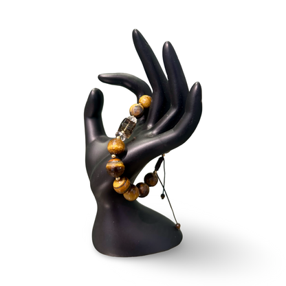 Faceted Tiger’s Eye with Smoky Quartz Bracelet –
12 mm beads | Adjustable size