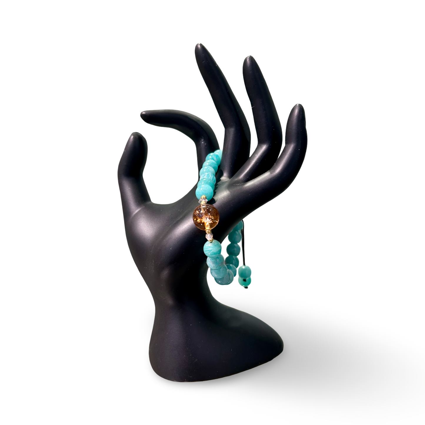 Amazonite Adjustable String Bracelet with Quartz – 8mm Beads