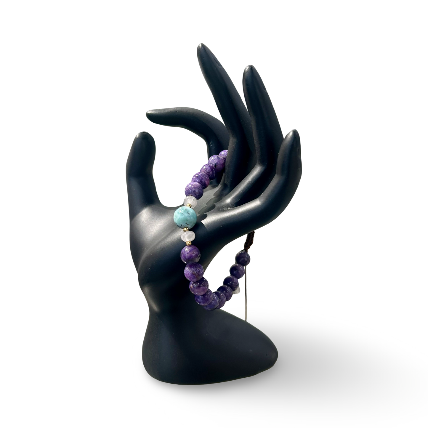 Charoite & Larimar Adjustable String Bracelet – 8mm Beads