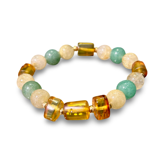 Green Aventurine, Amber & Rutilated Quartz Elastic Bracelet – 10mm