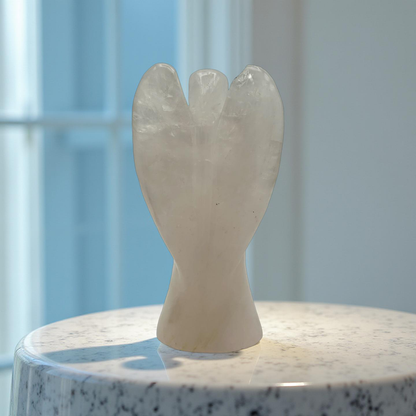 Rose Quartz Angel – 589g | 6” x 3.5” | Hand-Carved Natural Crystal Guardian