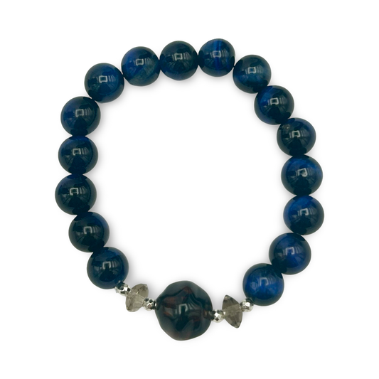Blue Tiger’s Eye, Amber & Quartz Elastic Bracelet – 10mm