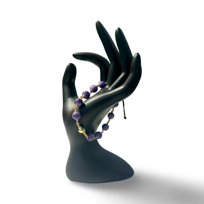 Charoite “Eye” Pendant Bracelet – 8mm Beads, Adjustable String