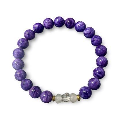 Charoite & Clear Quartz Elastic Bracelet – 8mm Beads