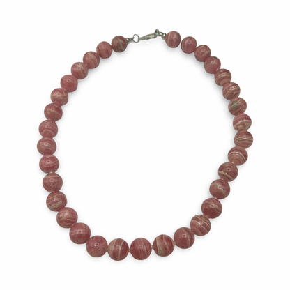 Handmade Rhodochrosite Necklace 12mm Beads with 925 Sterling Silver | 18 Inches |