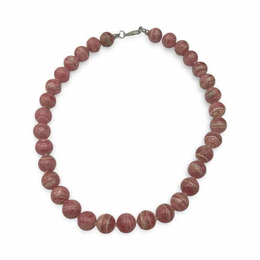 Handmade Rhodochrosite Necklace 12mm Beads with 925 Sterling Silver | 18 Inches |