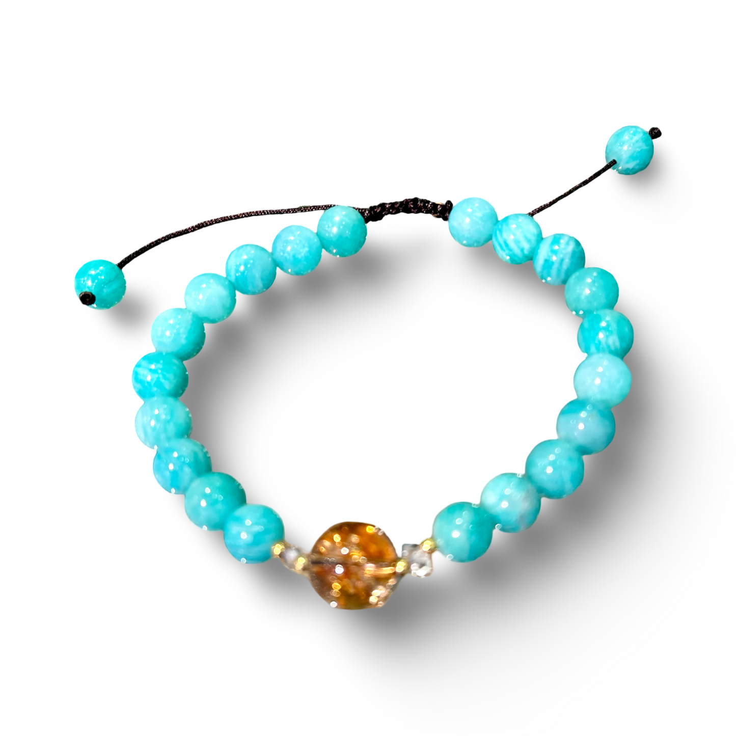 Amazonite Adjustable String Bracelet with Quartz – 8mm Beads