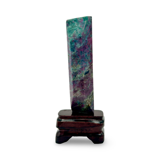 Ruby Zoisite Tower on Stand – 279g | 6” x 2” | Natural Gemstone Crystal from Tanzania