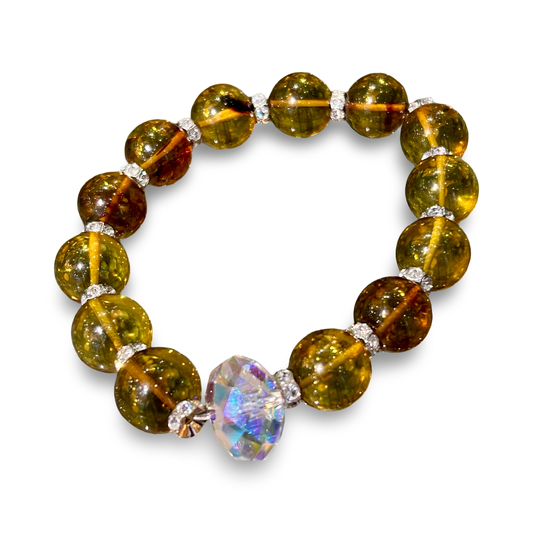 Elastic Amber Bracelet with Swarovski Crystal – 14mm Beads