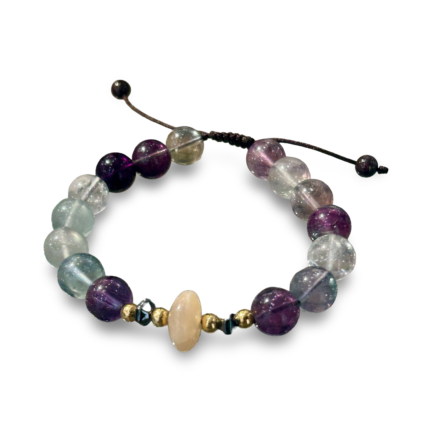 Rainbow Fluorite & Agate Adjustable String Bracelet – 10mm Beads