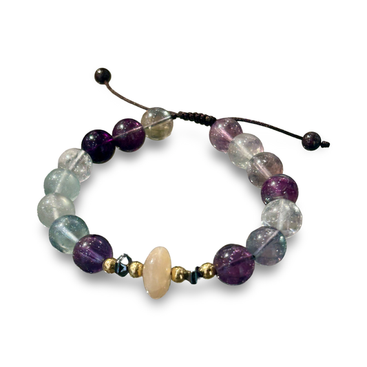 Rainbow Fluorite & Agate Adjustable String Bracelet – 10mm Beads