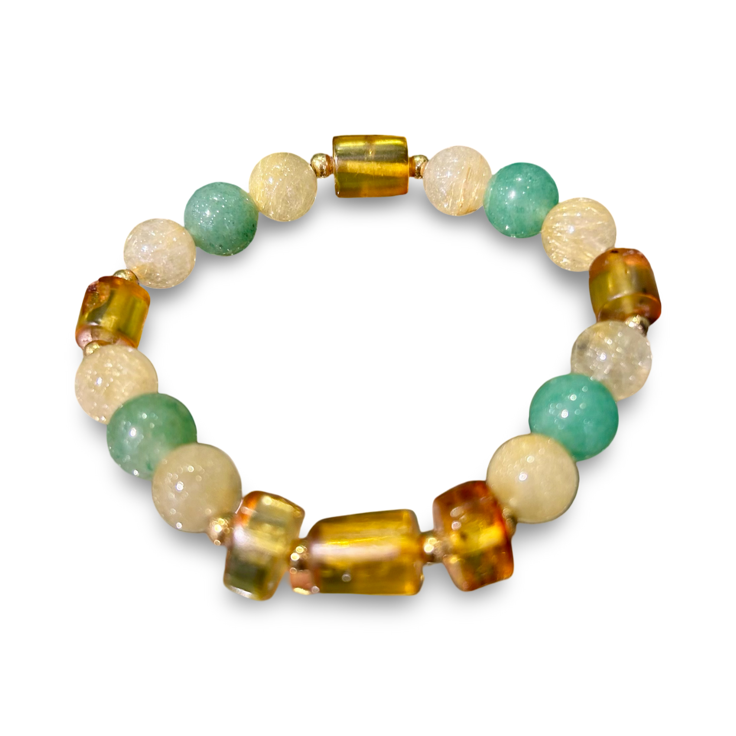 Green Aventurine, Amber & Rutilated Quartz Elastic Bracelet – 10mm