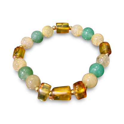 Green Aventurine, Amber & Rutilated Quartz Elastic Bracelet – 10mm