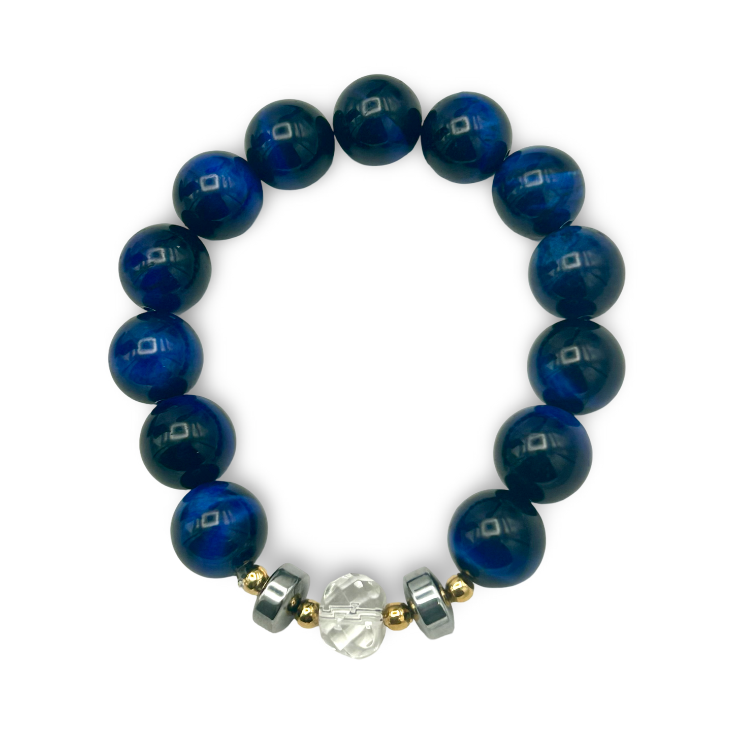 Blue Tiger’s Eye & Quartz Elastic Bracelet – 12mm