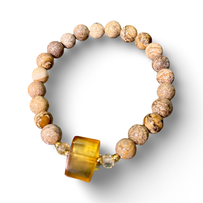 Amber & Picture Jasper Bracelet – 8mm –